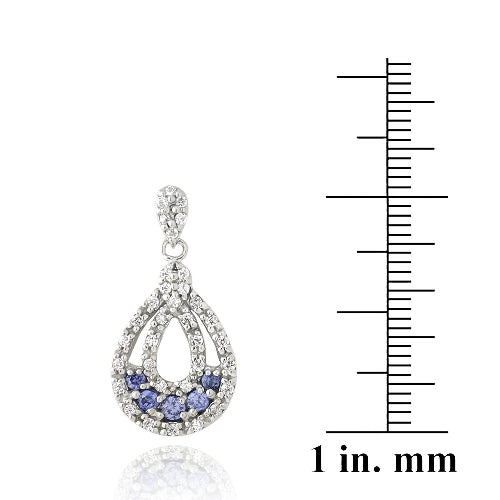 Sterling Silver Tanzanite & Clear CZ Double Teardrop Dangle Earrings-3
