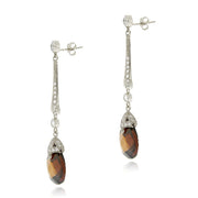Sterling Silver 18ct Chocolate & Clear CZ Estate Dangle Earrings