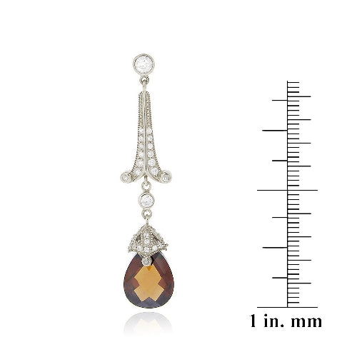 Sterling Silver 18ct Chocolate & Clear CZ Estate Dangle Earrings-3