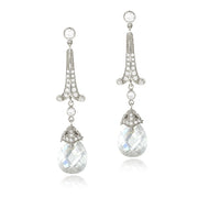 Sterling Silver 18ct Light Blue & Clear CZ Estate Dangle Earrings