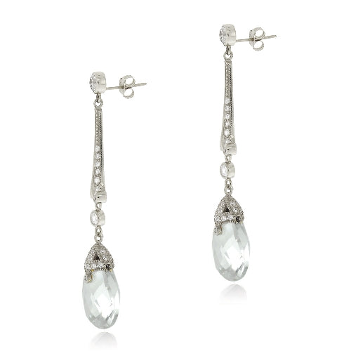 Sterling Silver 18ct Light Blue & Clear CZ Estate Dangle Earrings-2