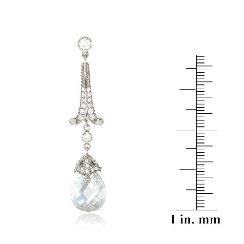 Sterling Silver 18ct Light Blue & Clear CZ Estate Dangle Earrings-3