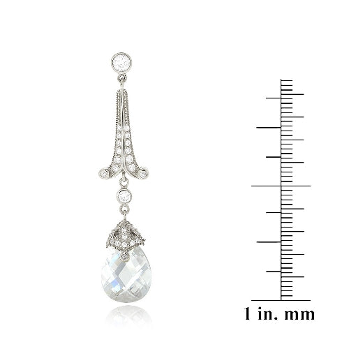 Sterling Silver 18ct Light Blue & Clear CZ Estate Dangle Earrings