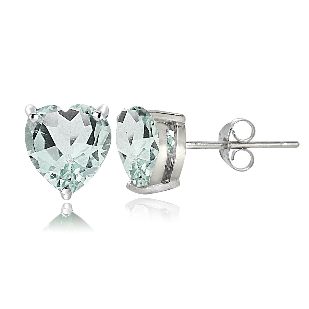 Sterling Silver Aquamarine 7mm Heart Stud Earrings
