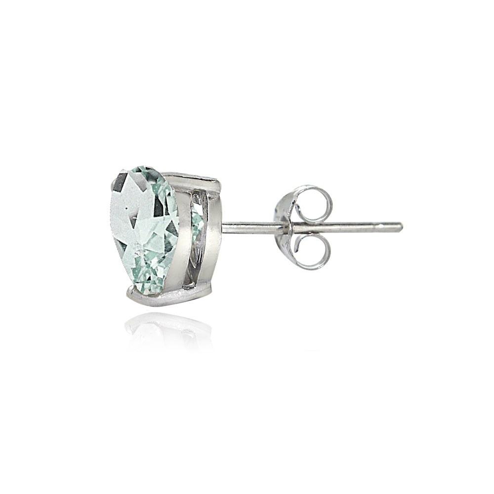 Sterling Silver Aquamarine 7mm Heart Stud Earrings-2