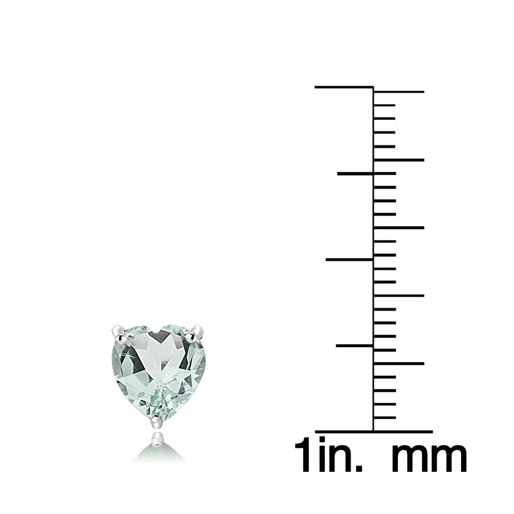 Sterling Silver Aquamarine 7mm Heart Stud Earrings-3
