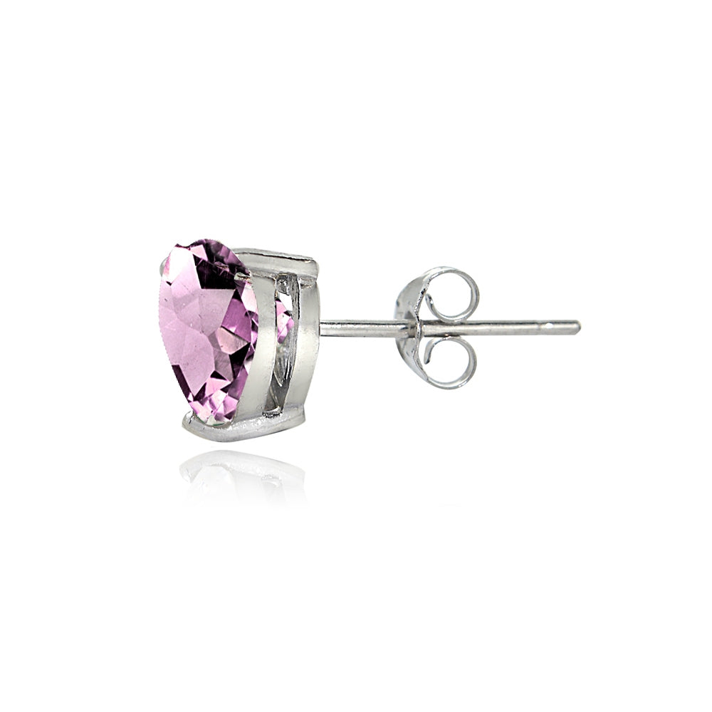 Sterling Silver Created Alexandrite 7mm Heart Stud Earrings-2