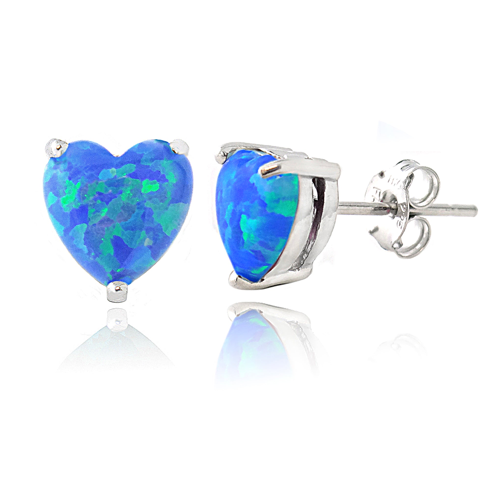 Sterling Silver Created Blue Opal Heart Stud Earrings, 7mm-2