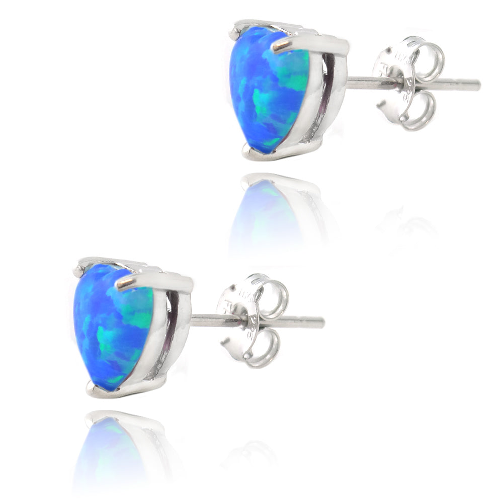 Sterling Silver Created Blue Opal Heart Stud Earrings, 7mm-4