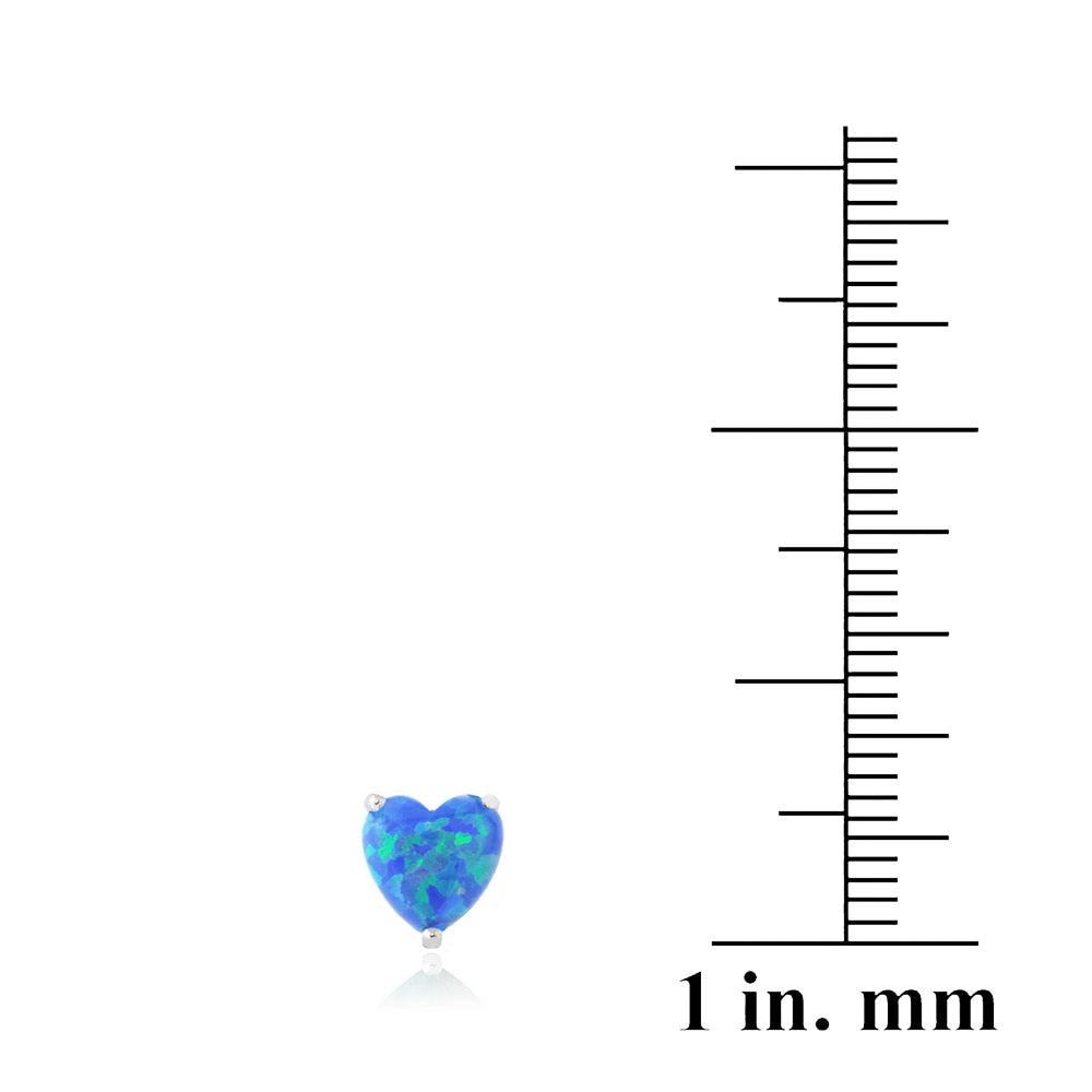 Sterling Silver Created Blue Opal Heart Stud Earrings, 7mm-5