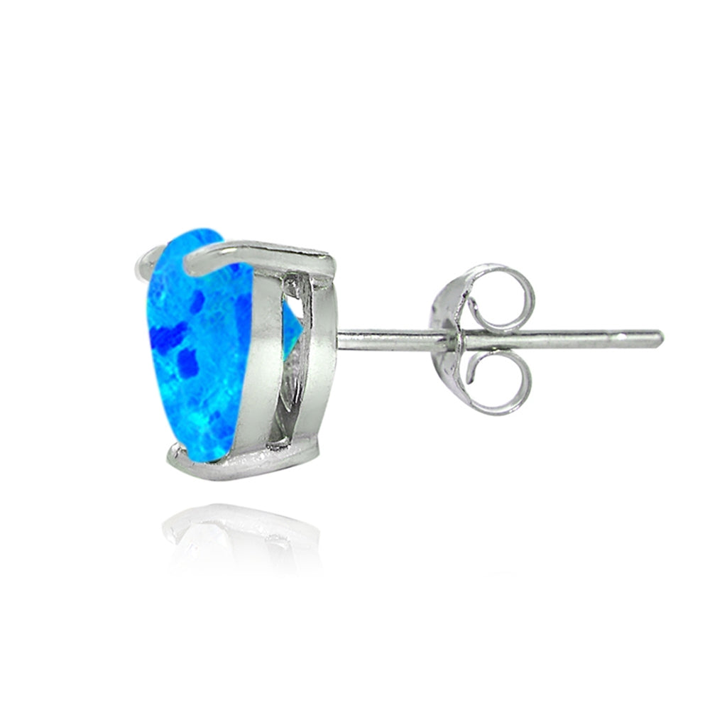 Sterling Silver Created Blue Opal Heart Stud Earrings, 7mm-6
