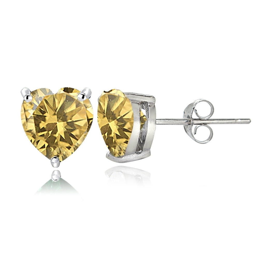Sterling Silver Citrine 7mm Heart Stud Earrings