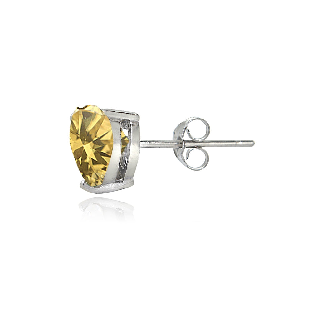 Sterling Silver Citrine 7mm Heart Stud Earrings-2