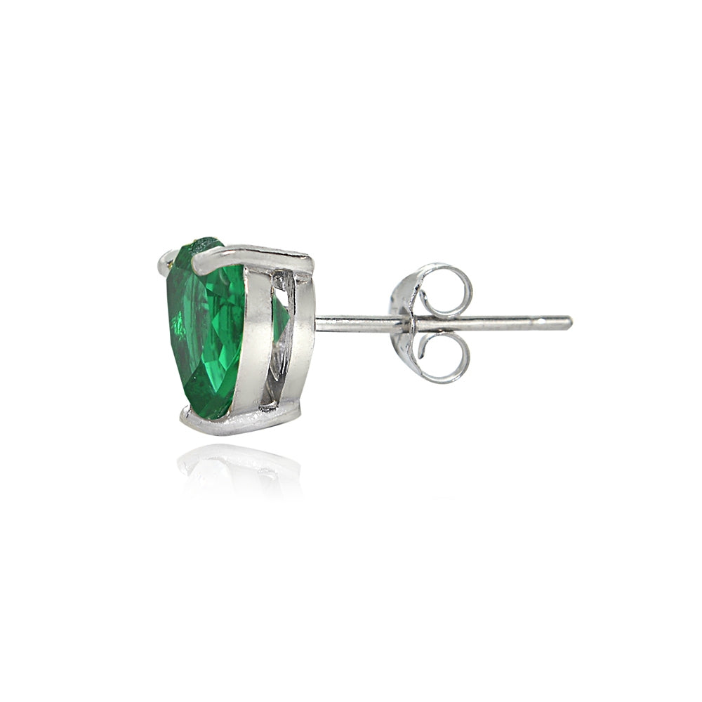 Sterling Silver Created Emerald 7mm Heart Stud Earrings-2