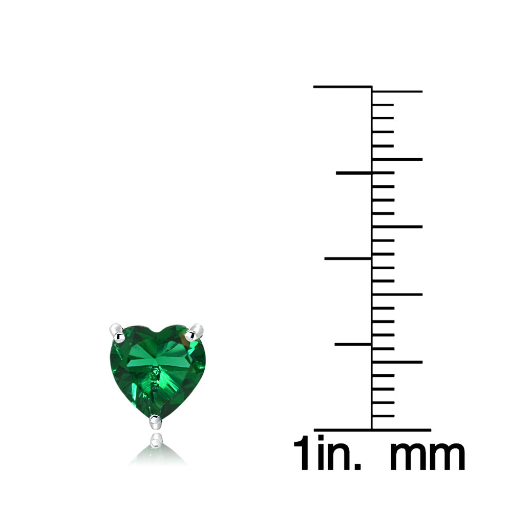 Sterling Silver Created Emerald 7mm Heart Stud Earrings-3