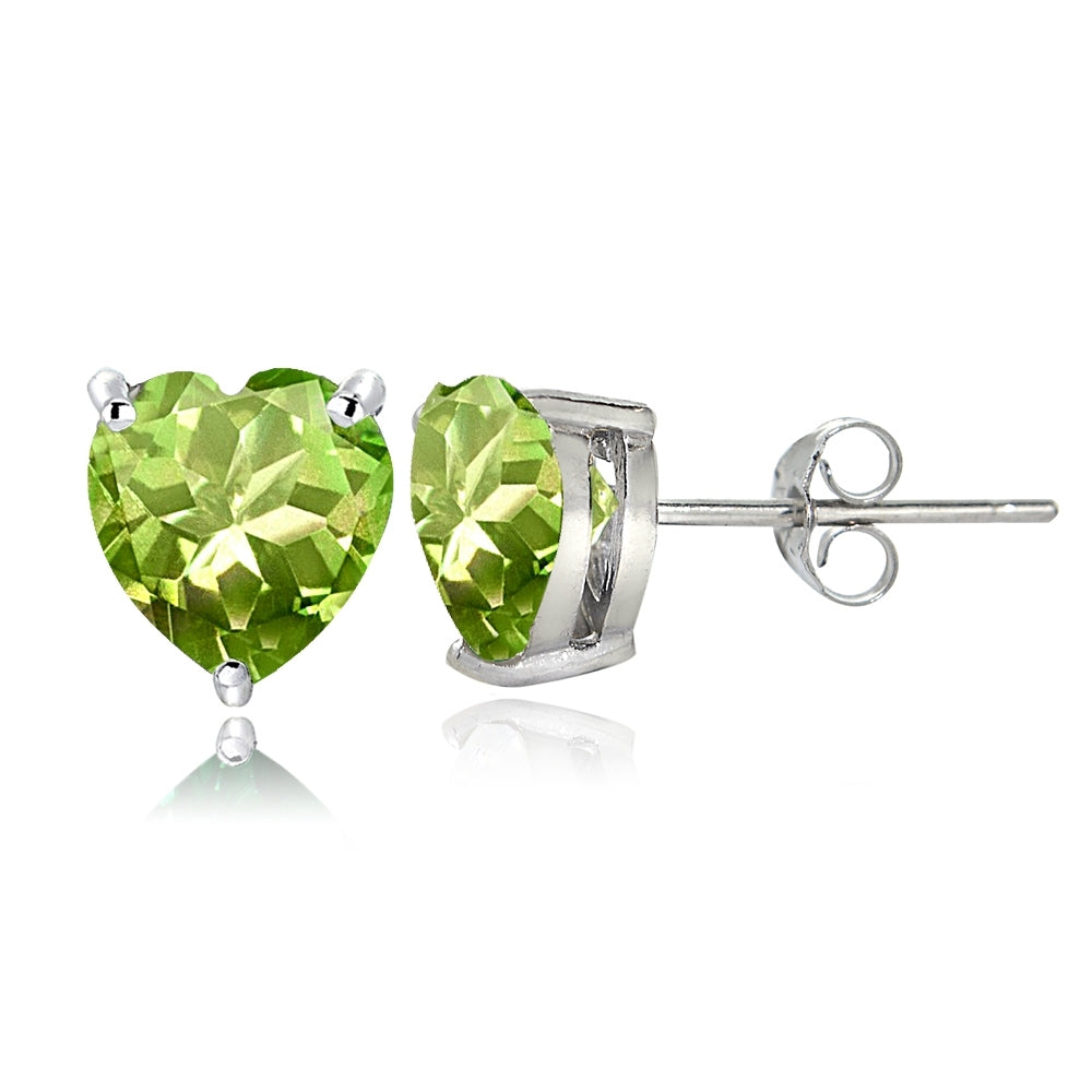 Sterling Silver Peridot 7mm Heart Stud Earrings
