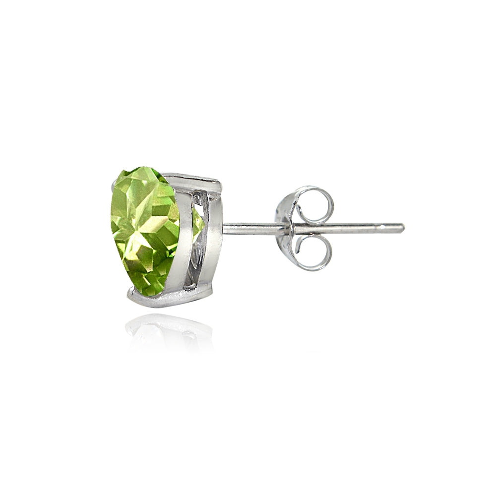 Sterling Silver Peridot 7mm Heart Stud Earrings-2