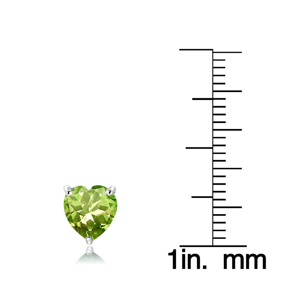 Sterling Silver Peridot 7mm Heart Stud Earrings-3