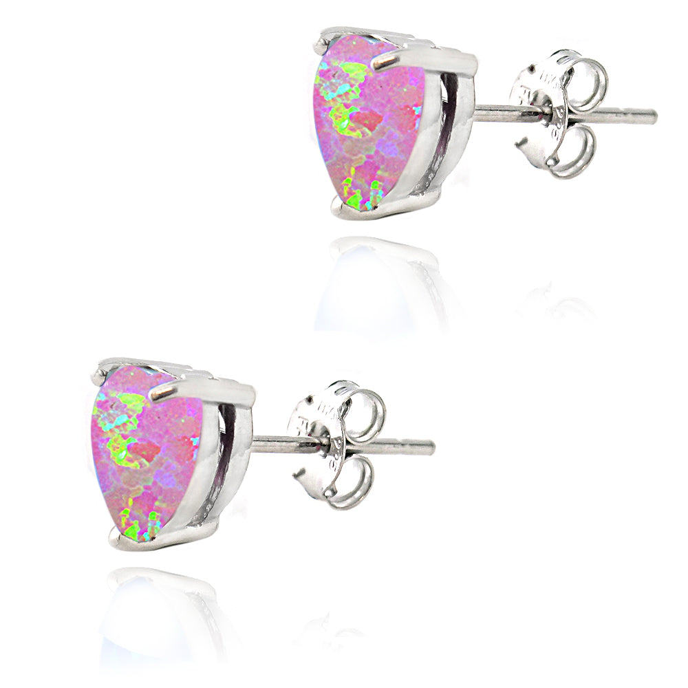 Sterling Silver Created Pink Opal Heart Stud Earrings, 7mm-2