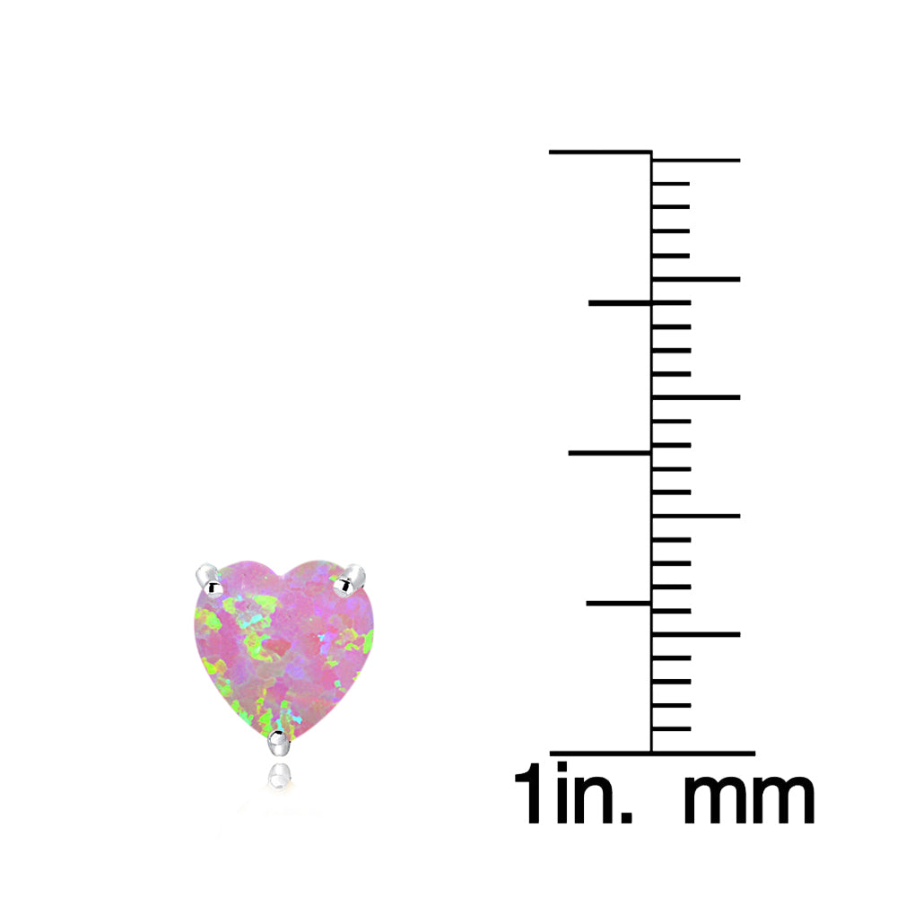 Sterling Silver Created Pink Opal Heart Stud Earrings, 7mm-3