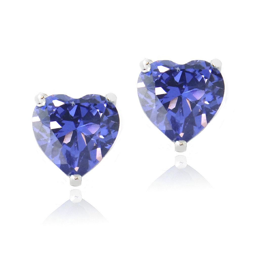 Sterling Silver 2.2ct Tanzanite CZ Heart Stud Earrings, 7mm