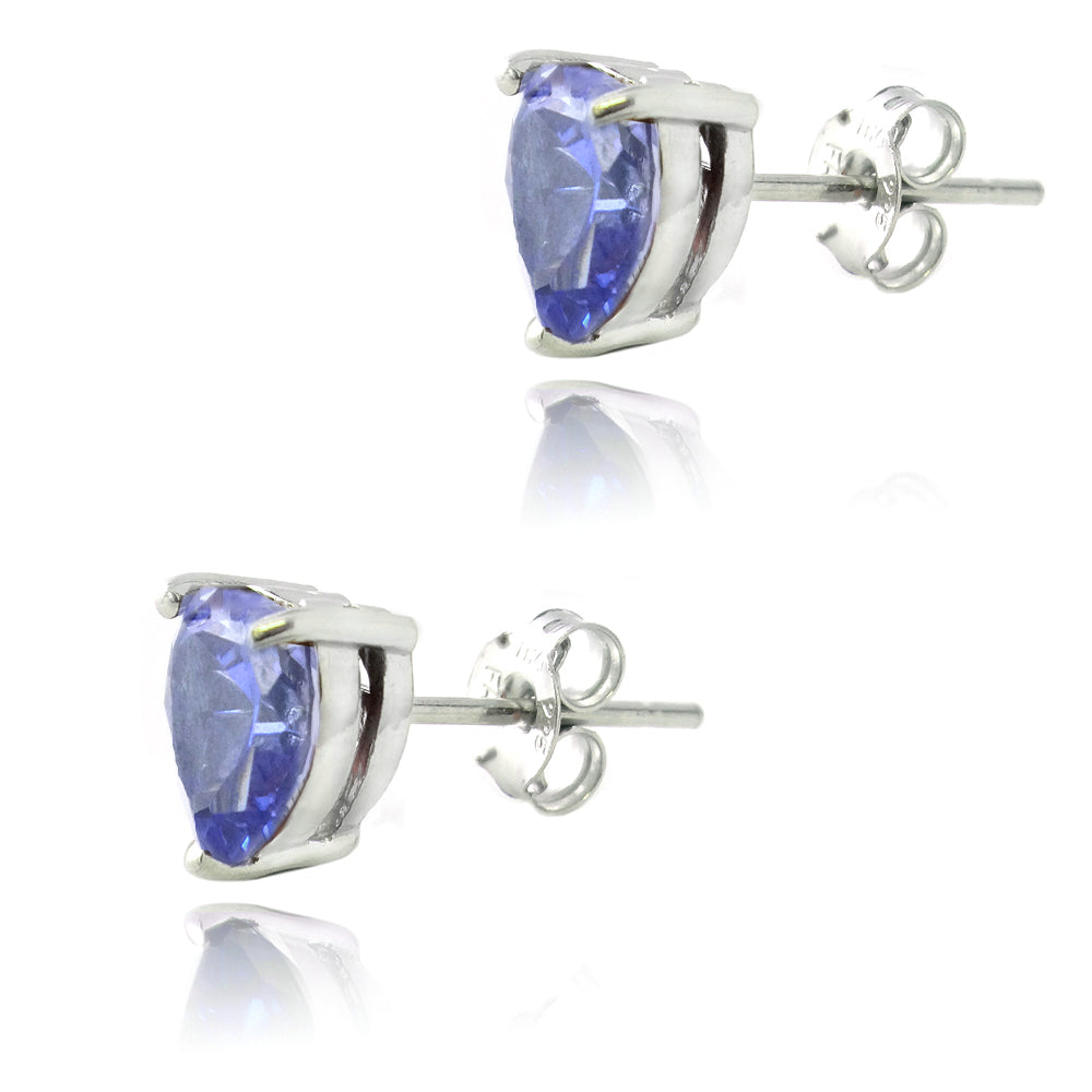 Sterling Silver 2.2ct Tanzanite CZ Heart Stud Earrings, 7mm-2