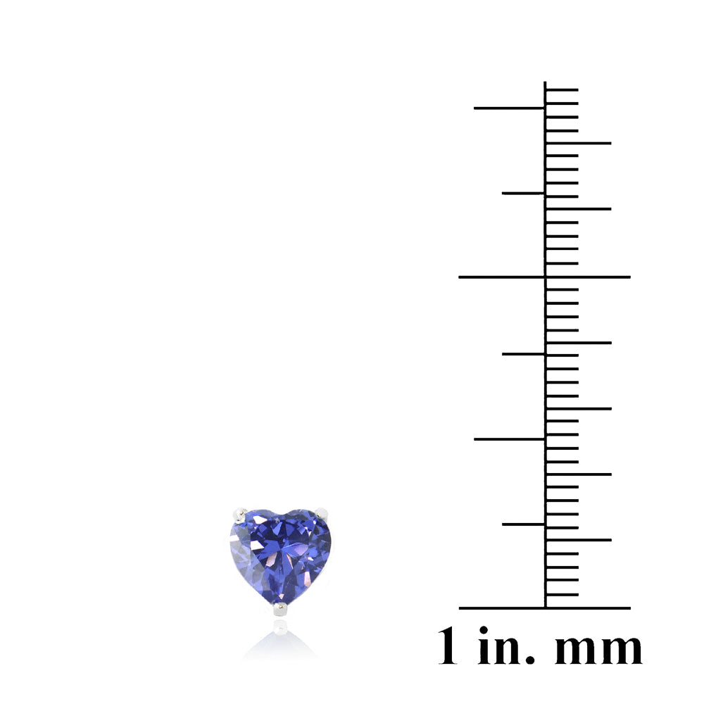 Sterling Silver 2.2ct Tanzanite CZ Heart Stud Earrings, 7mm-3