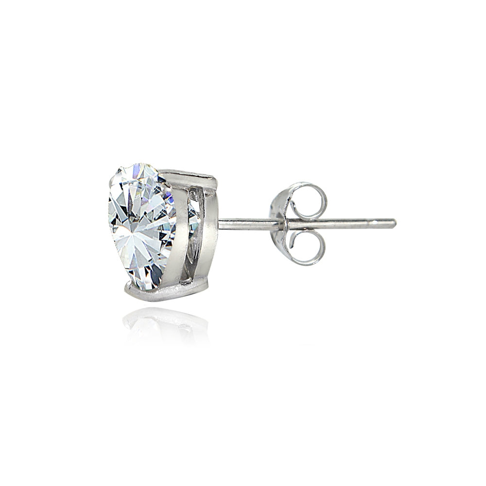 Sterling Silver Cubic Zirconia 7mm Heart Stud Earrings-2