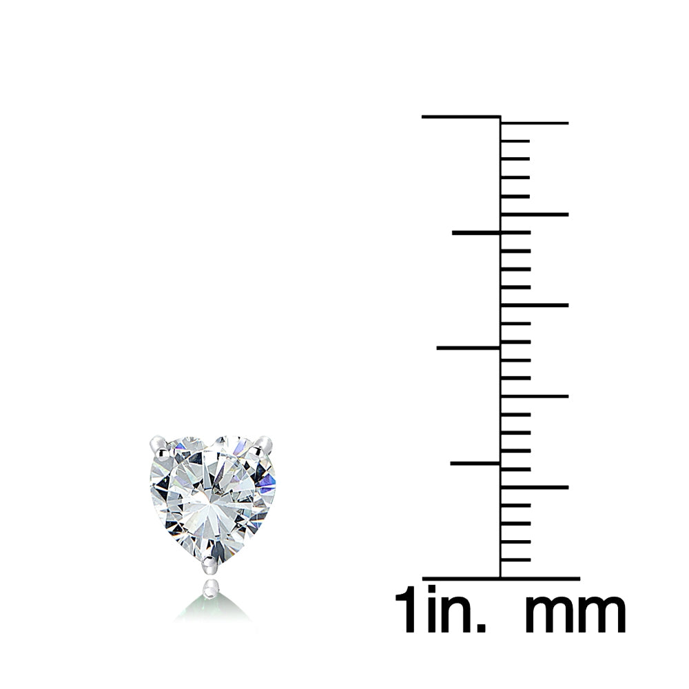 Sterling Silver Cubic Zirconia 7mm Heart Stud Earrings-3