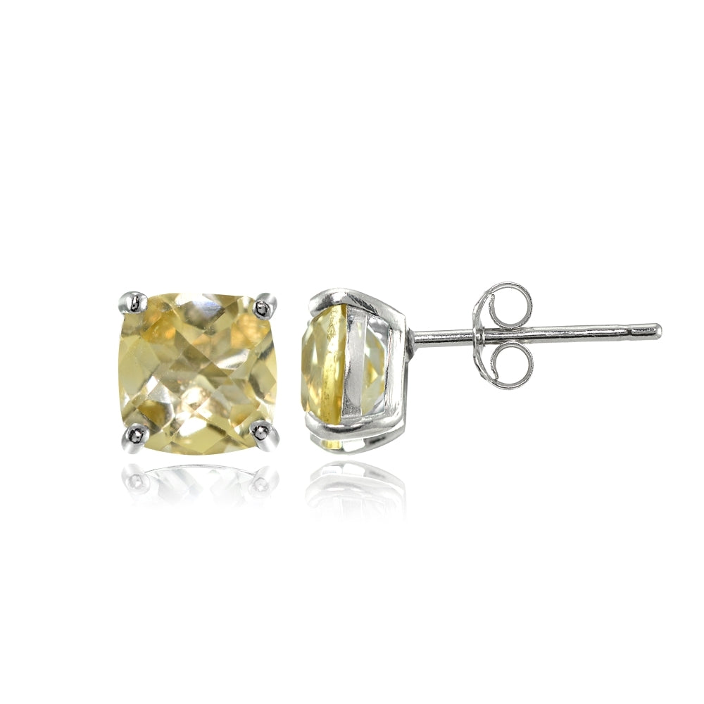 Sterling Silver 5mm Cushion-Cut Citrine Stud Earrings
