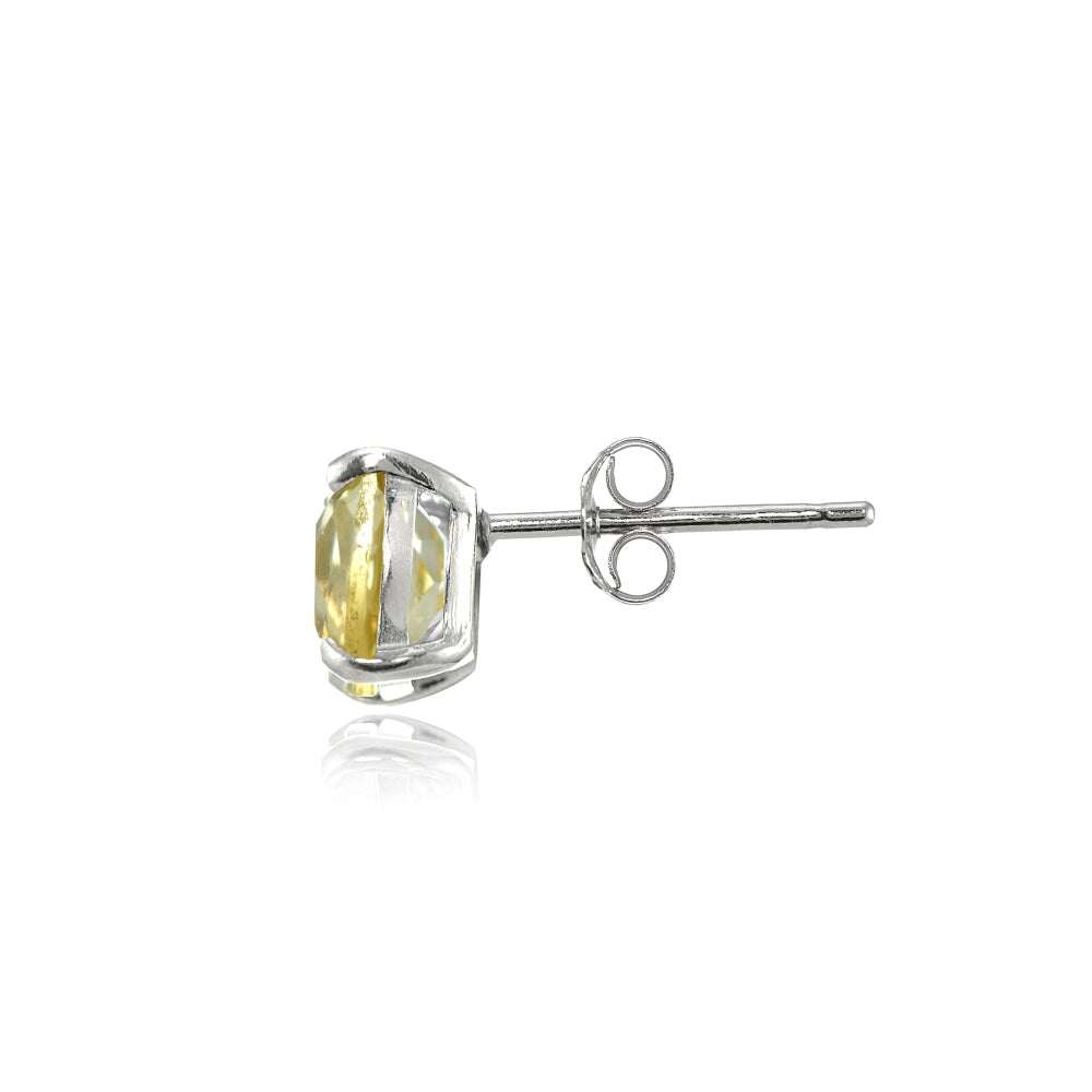 Sterling Silver 5mm Cushion-Cut Citrine Stud Earrings-2