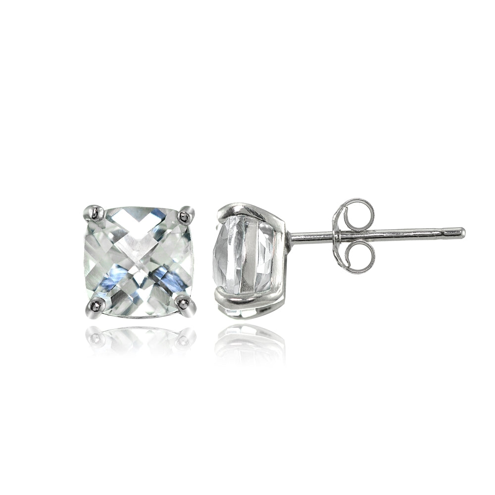 Sterling Silver 5mm Cushion-Cut White Topaz Stud Earrings