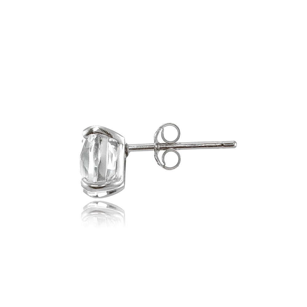 Sterling Silver 5mm Cushion-Cut White Topaz Stud Earrings-2