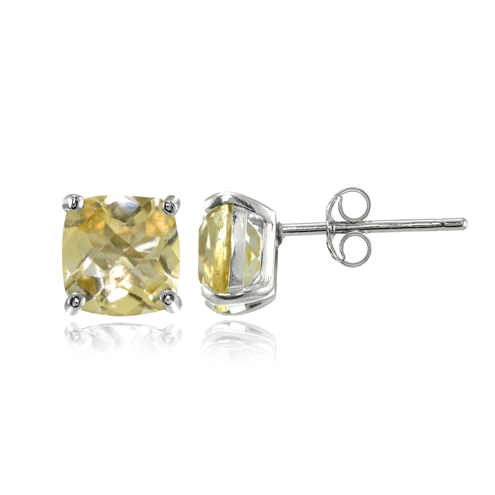 Sterling Silver 6mm Cushion-Cut Citrine Stud Earrings