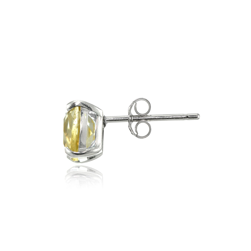 Sterling Silver 6mm Cushion-Cut Citrine Stud Earrings-2