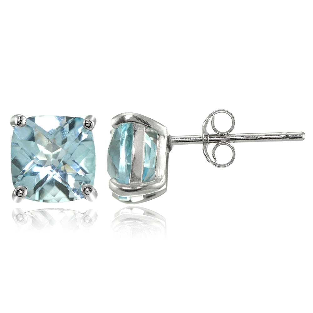Sterling Silver 7mm Cushion-Cut Blue Topaz Stud Earrings