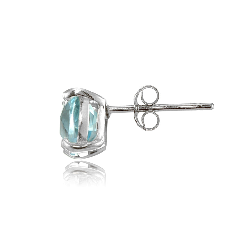 Sterling Silver 7mm Cushion-Cut Blue Topaz Stud Earrings-2
