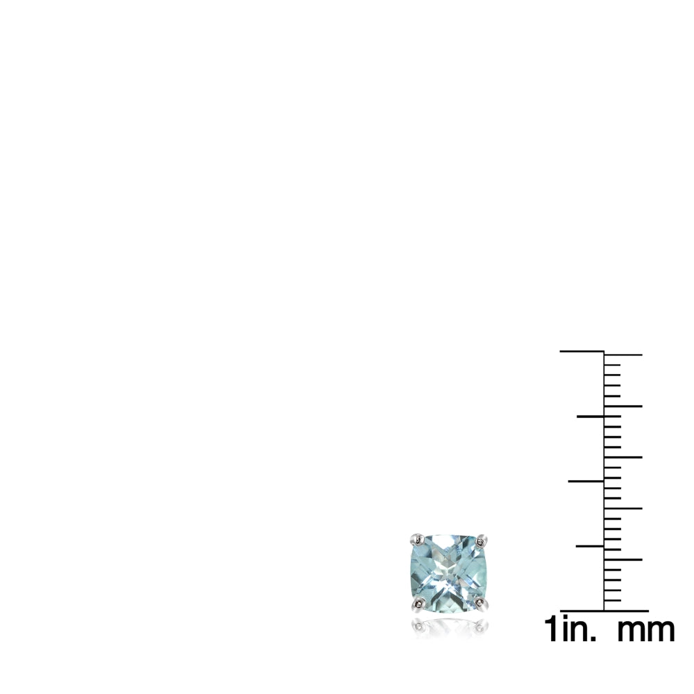 Sterling Silver 7mm Cushion-Cut Blue Topaz Stud Earrings-3
