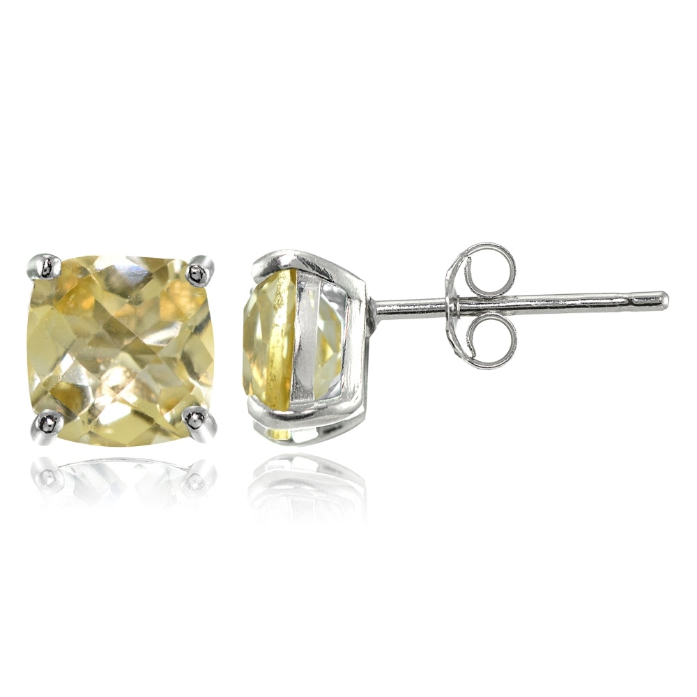 Sterling Silver 7mm Cushion-Cut Citrine Stud Earrings