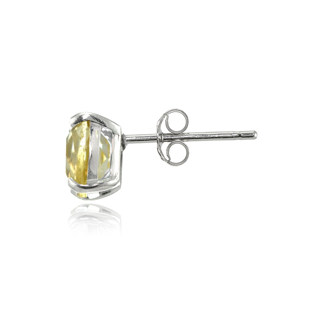 Sterling Silver 7mm Cushion-Cut Citrine Stud Earrings-2