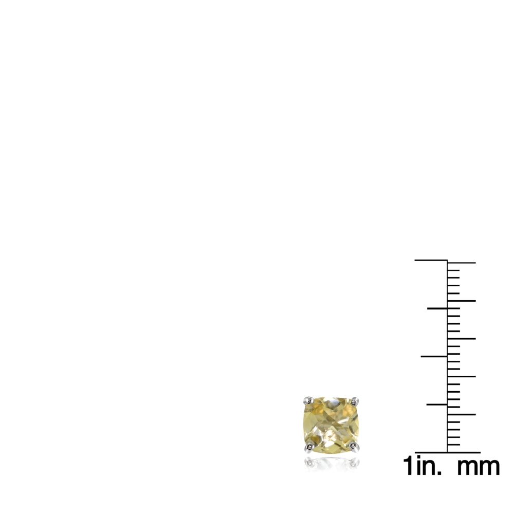 Sterling Silver 7mm Cushion-Cut Citrine Stud Earrings-3