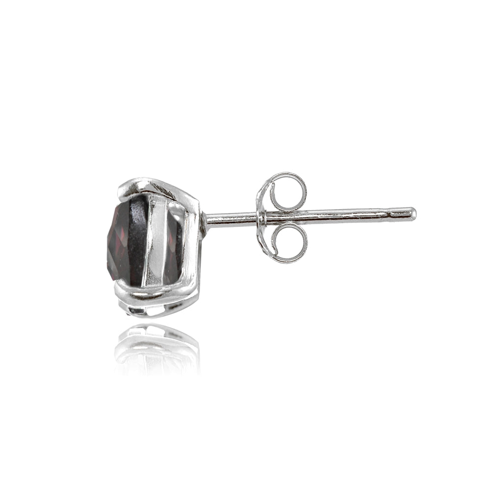 Sterling Silver 7mm Cushion-Cut Garnet Stud Earrings-2