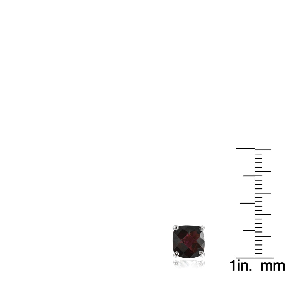 Sterling Silver 7mm Cushion-Cut Garnet Stud Earrings-3