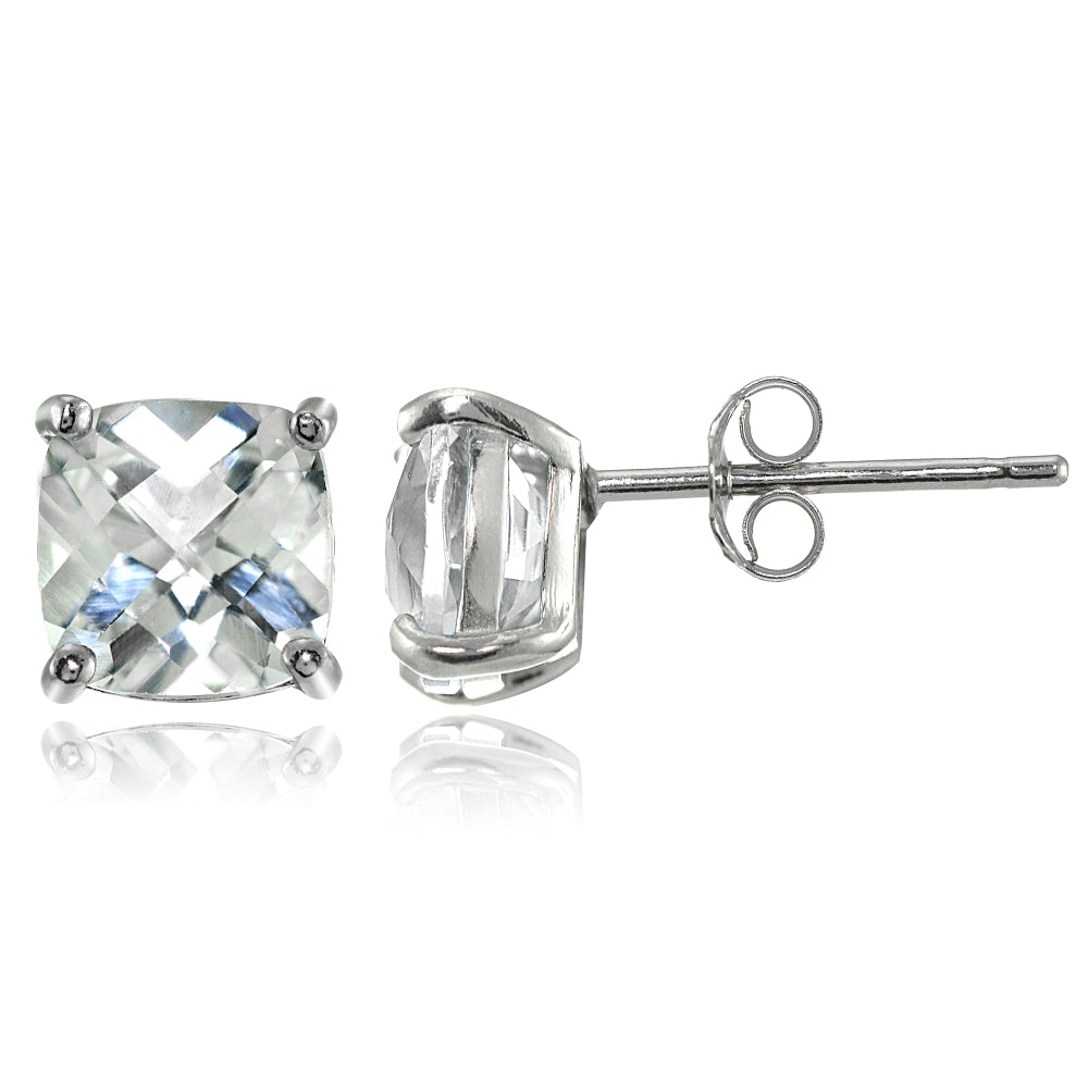Sterling Silver 7mm Cushion-Cut White Topaz Stud Earrings
