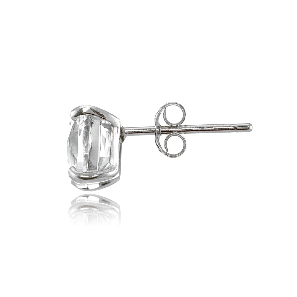 Sterling Silver 7mm Cushion-Cut White Topaz Stud Earrings-2