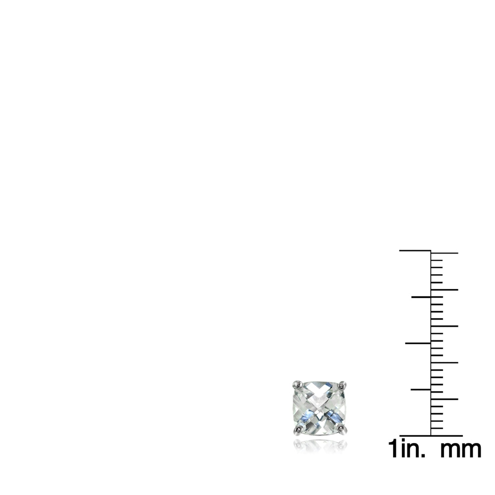 Sterling Silver 7mm Cushion-Cut White Topaz Stud Earrings-3