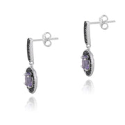 Sterling Silver 2.8ct Amethyst & Black Spinel Round Dangle Earrings