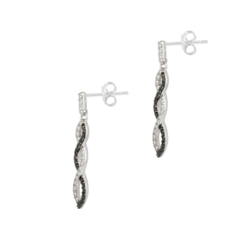 Sterling Silver 1/4 ct Black Diamond Triple Infinity Dangle Earrings-2