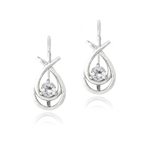 Sterling Silver 3/4ct White Topaz Double Teardrop Leverback Earrings