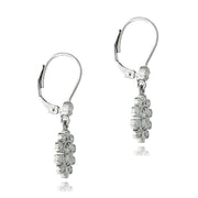 Sterling Silver 1/10 ct Diamond Flower Dangle Leverback Earrings